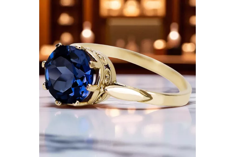 Сапфир 14-кв Желтое золото Кольцо Винтаж стиль vrc366y